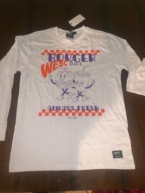 WESC White Long Sleeve Tee with Purple & Orange Burger Graphic